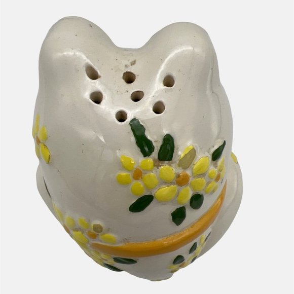 Vintage Frog Sugar Shaker with Bowtie & Flowers Design Ceramic 4.75" Tall - Picture 5 of 7